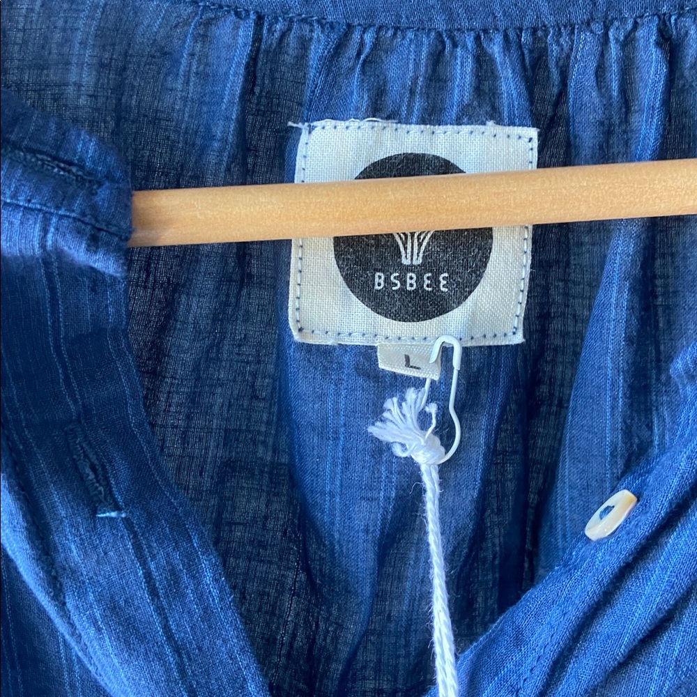 Bsbee Navy Button Down Kitty Stripe Shirt Size Large - Picture 4 of 6